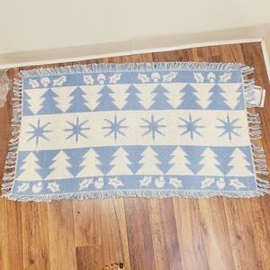 Homespun light blue Christmas Rug 22 x 38